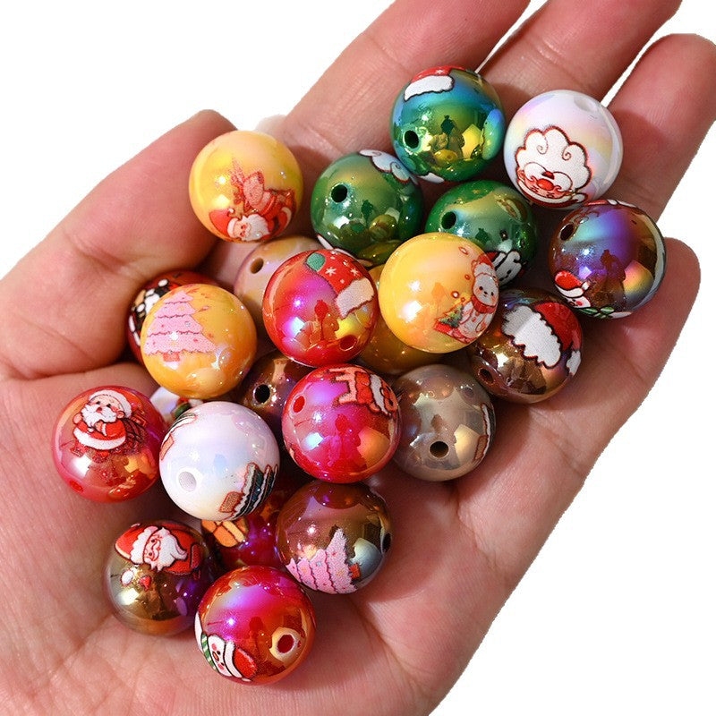 Wholesale  10pcs/pack  Christmas printed beads with open holes Print Silicone Beads