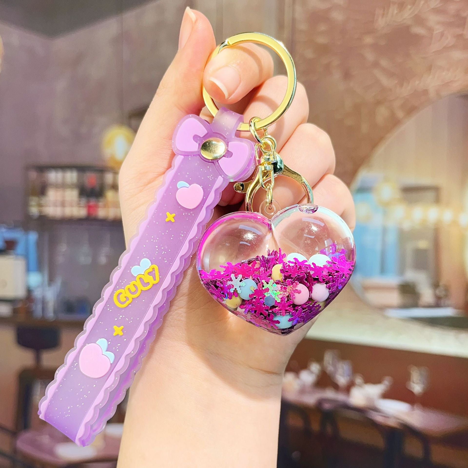 Wholesale Acrylic Light-Up Heart Glitter Keychain