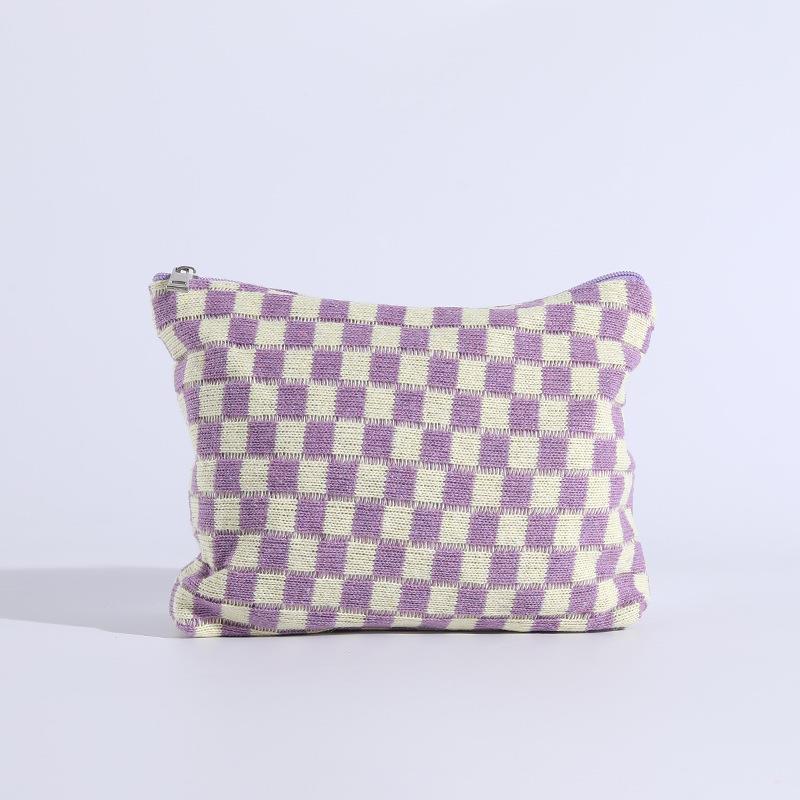 Wholesale Checkerboard Wool Cosmetic Bag