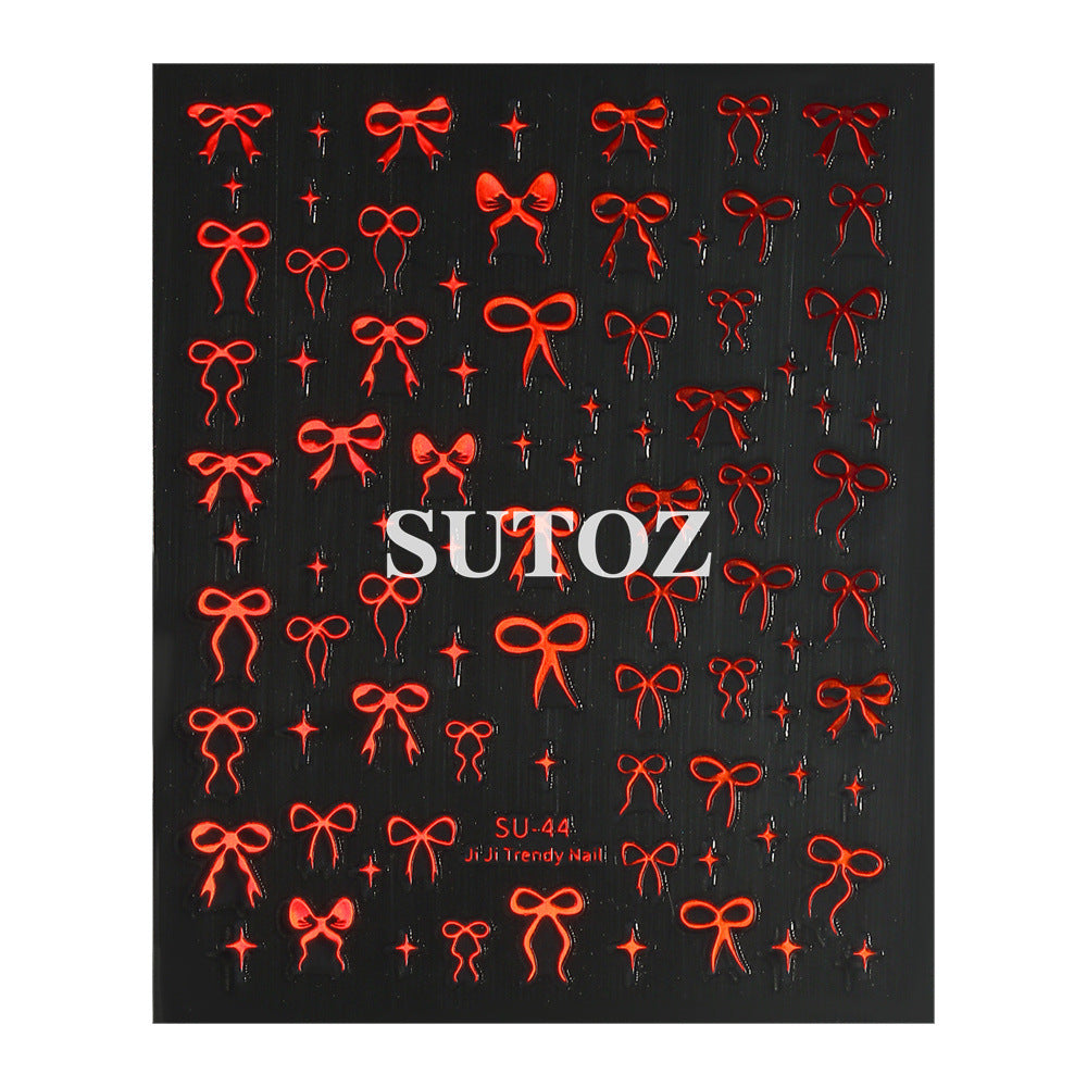 Wholesale 3pcs Nail Art Stickers Gold,  Silver,  Red Ribbon Bowknot Starburst Adhesive Nail Stickers