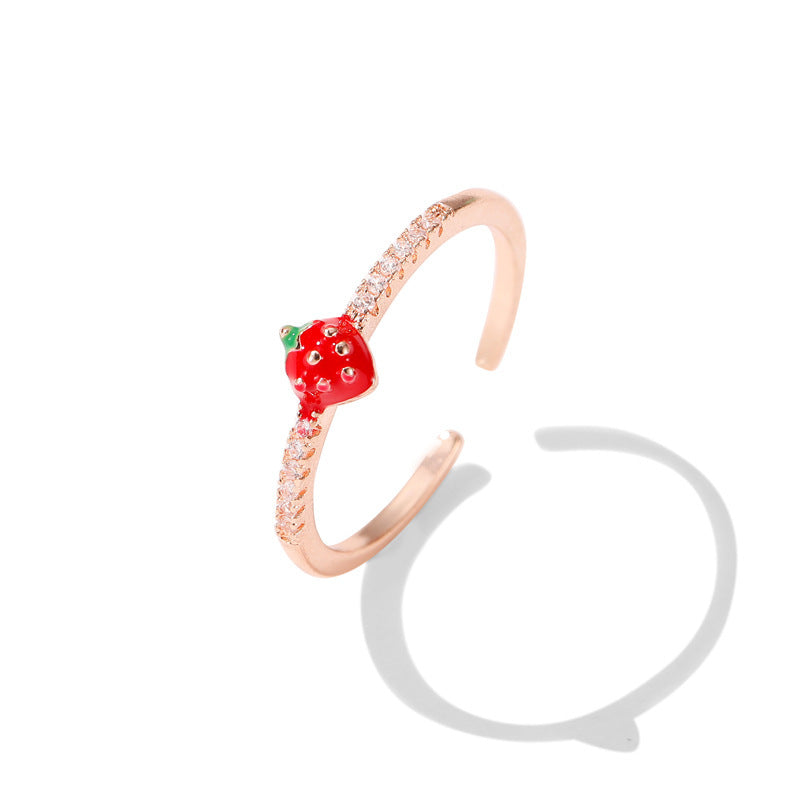 Wholesale Cute Red Strawberry Ring with Diamond