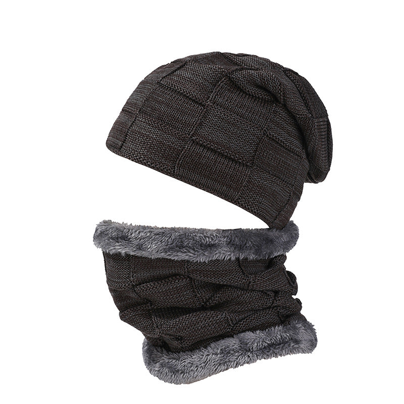 Wholesale Winter Velvet Thickened Woolen Hat Scarf Set Outdoor Men's Knitted Hat