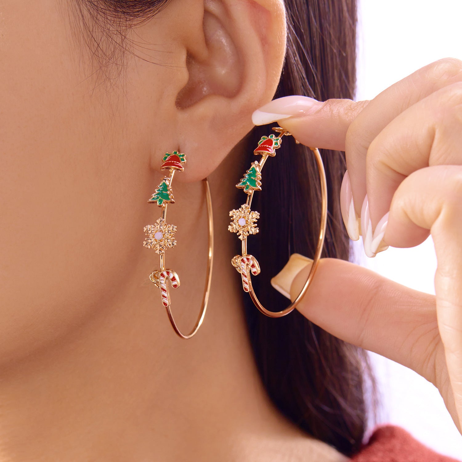 Wholesale New Christmas earrings for women all-match holiday Christmas gingerbread man cane earrings
