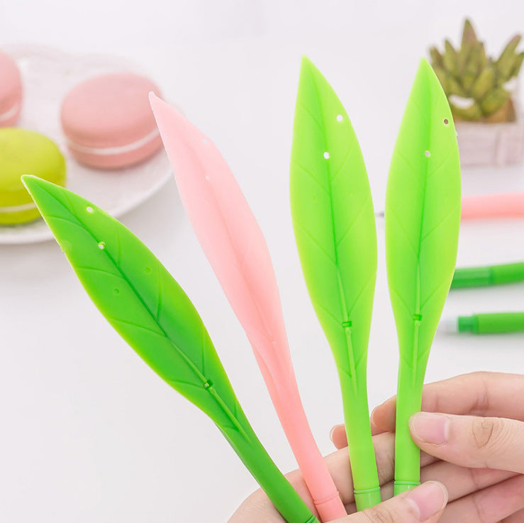Wholesale Simple Soft Rubber Leaf Shaped Black Neutral Pen
