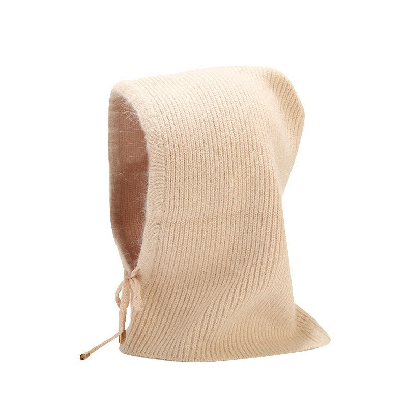 Wholesale 2023 Winter Rabbit Fur Warm Neck Protector Hooded Integrated Knitted Hat Woolen Hat