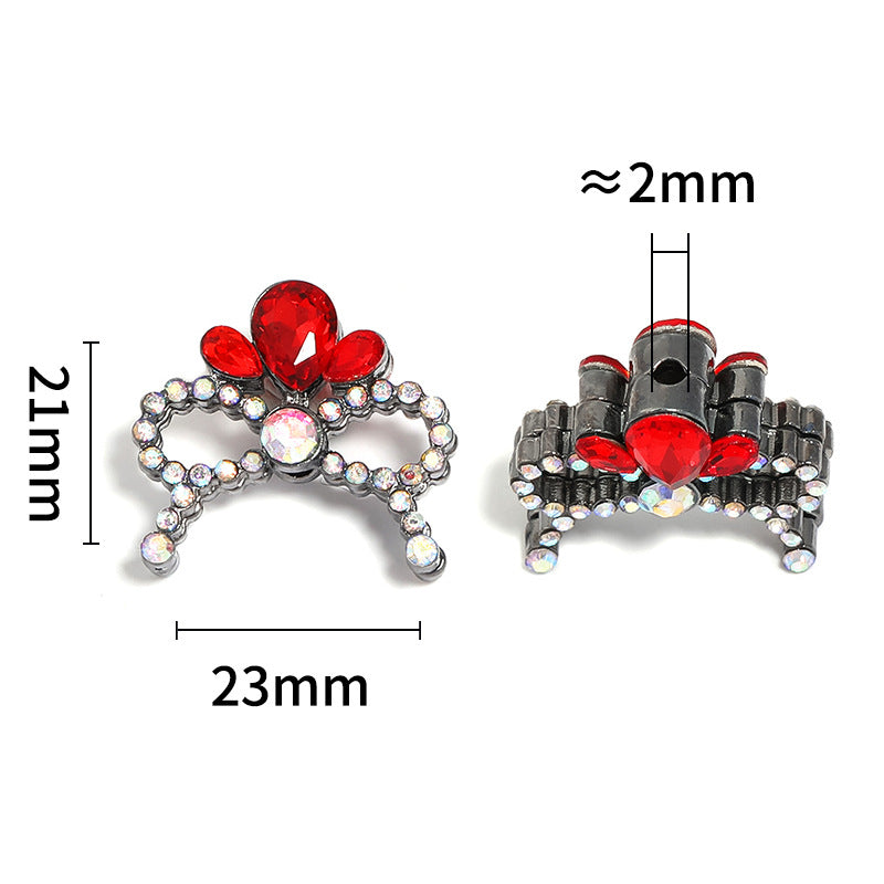 Wholesale 10pcs Colored Diamond Princess Crown Bead Hat Bead Holder Alloy Bow Heavy Industry DIY Beads