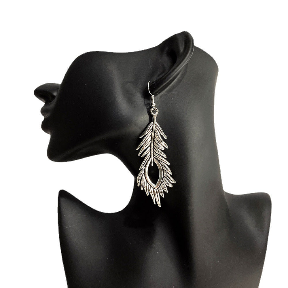 Wholesale Peacock Feather Drop Earrings Alloy Earrings