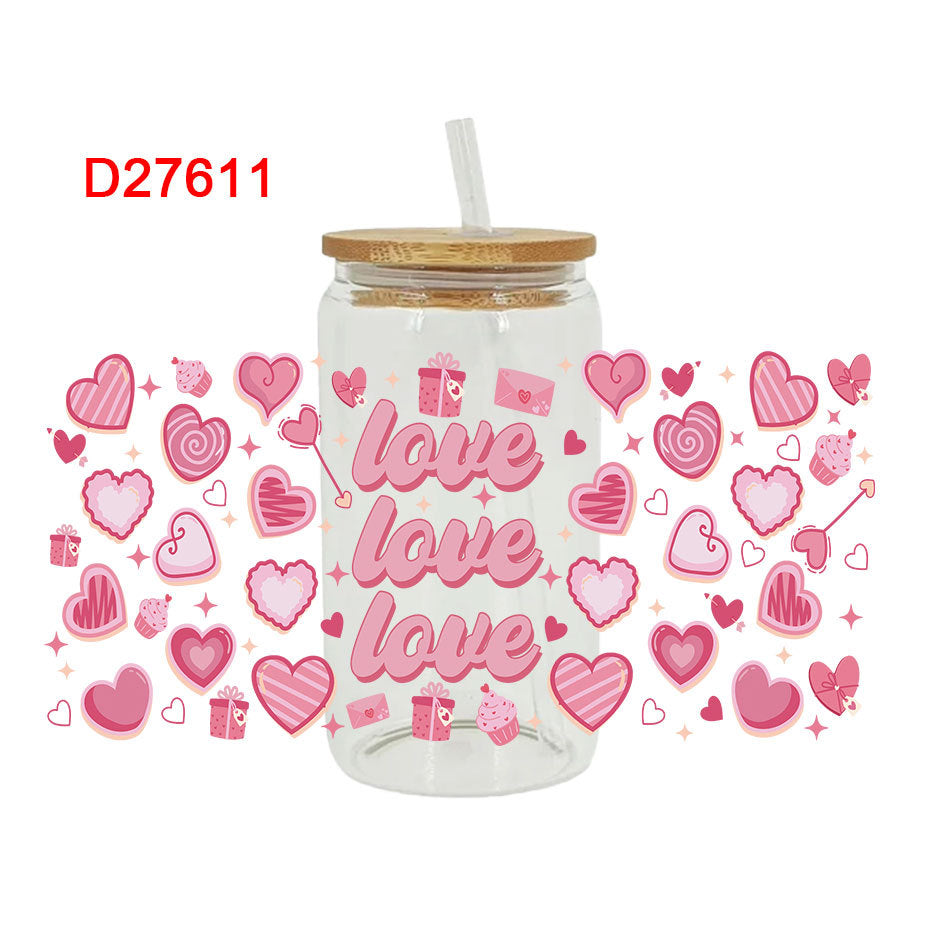 Wholesale Pink Car Love Valentine's Day 16oz Cup UV DTF Wraps