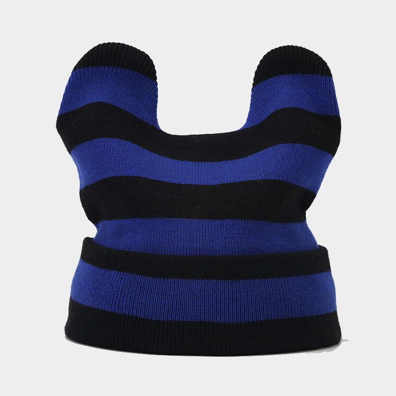 Wholesale Striped Cow Ears Knitted Hat Beanie Winter Hat