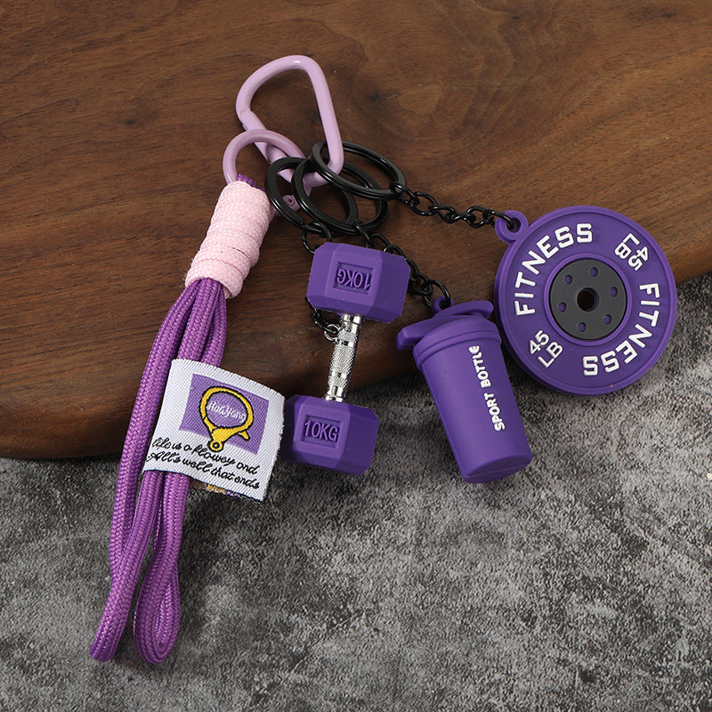 Wholesale Creative mini fitness barbell keychain