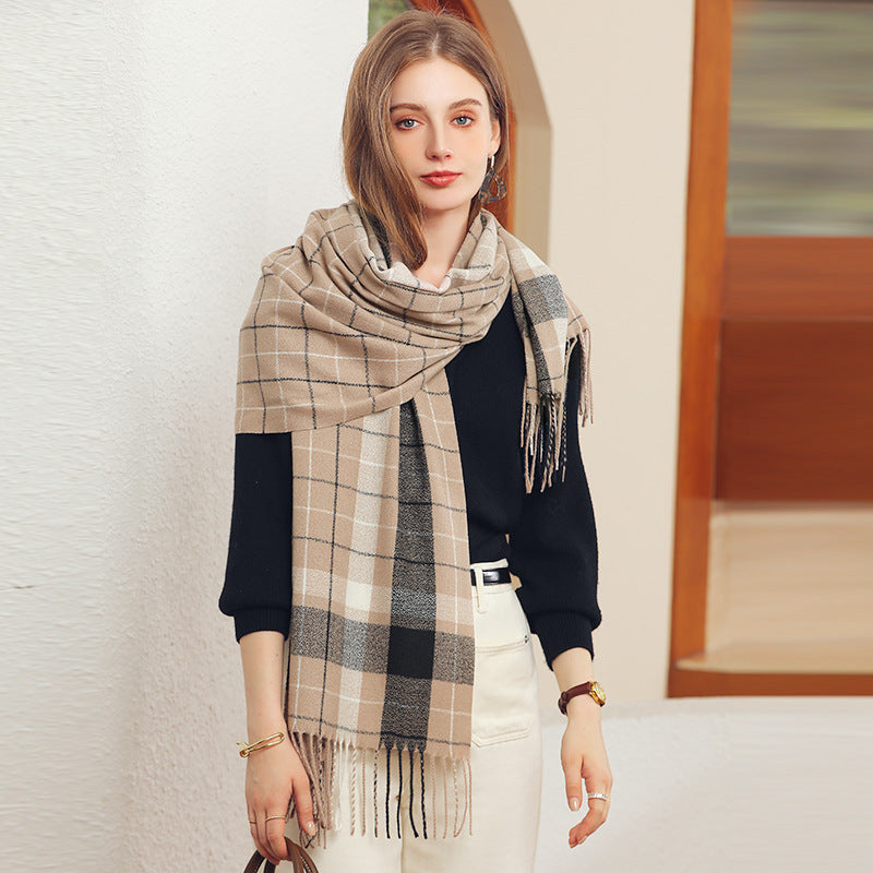 Wholesale 2023 Autumn/Winter Plaid Imitation Cashmere Tassel Scarves
