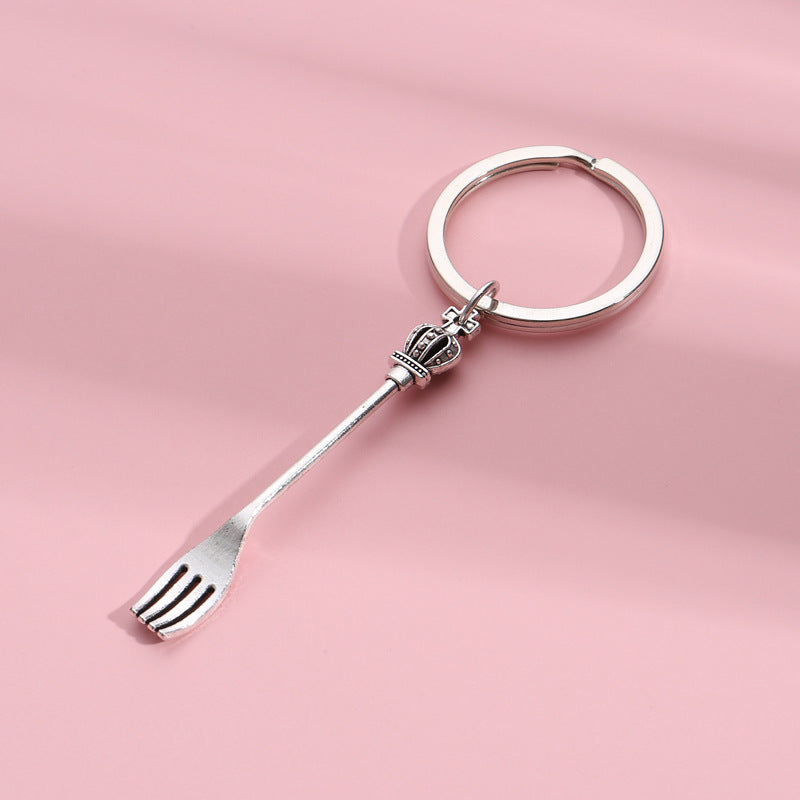 Wholesale 10PCS Crown Knife, Fork and Spoon Retro Metal Keychain