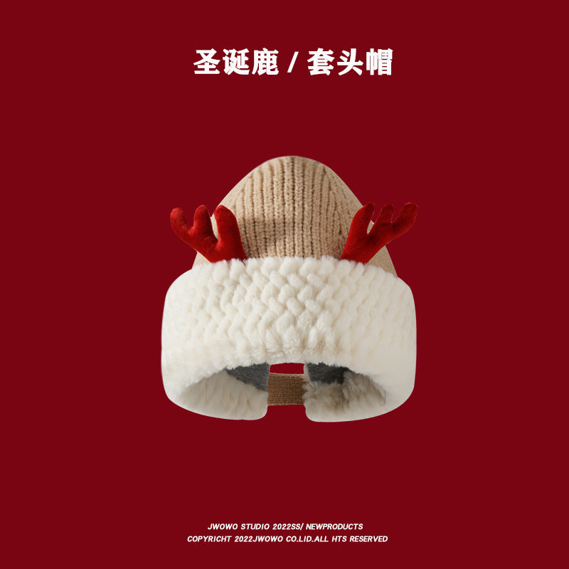 Wholesale Christmas Deer Antler Plush Knitted Hat