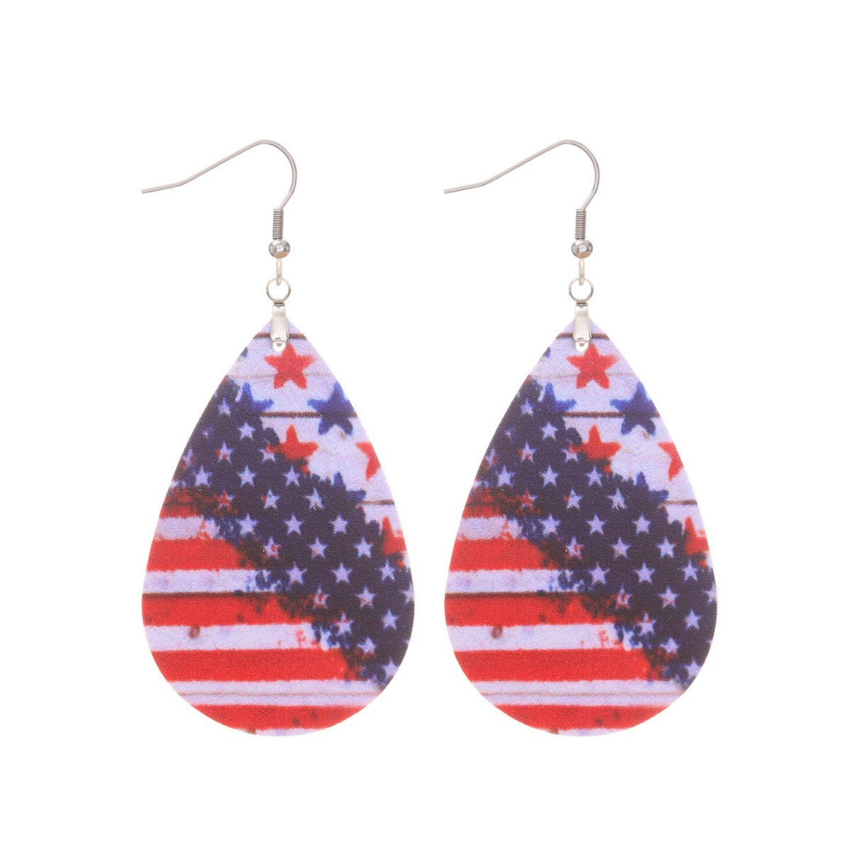 Wholesale Independent Day Stripe Star Water Drops American PU Leather Ear Ring