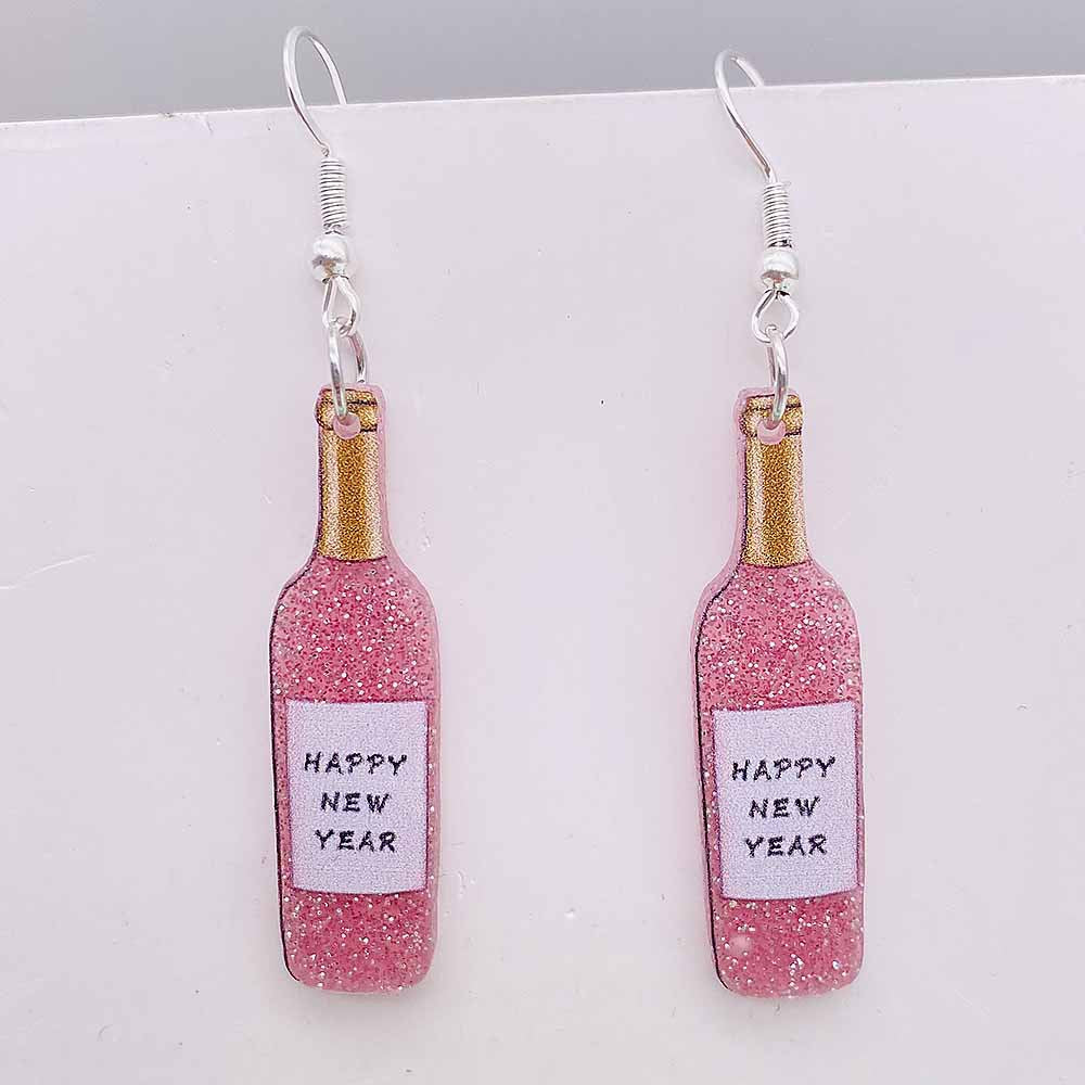 Wholesale Acrylic Pentagram Peach Heart Sparkling Powder Wine Glass Splicing Earrings