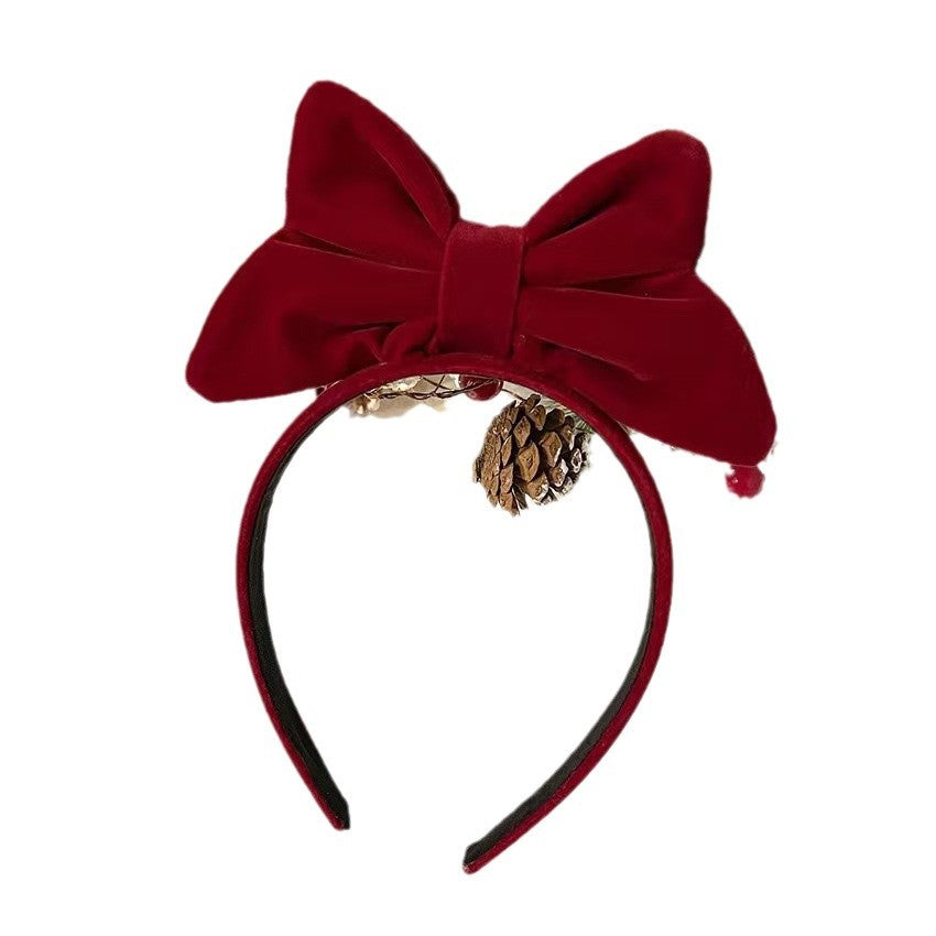 Wholesale Christmas New Year Wine Red Velvet Red Three-dimensional Bow Hair Headband