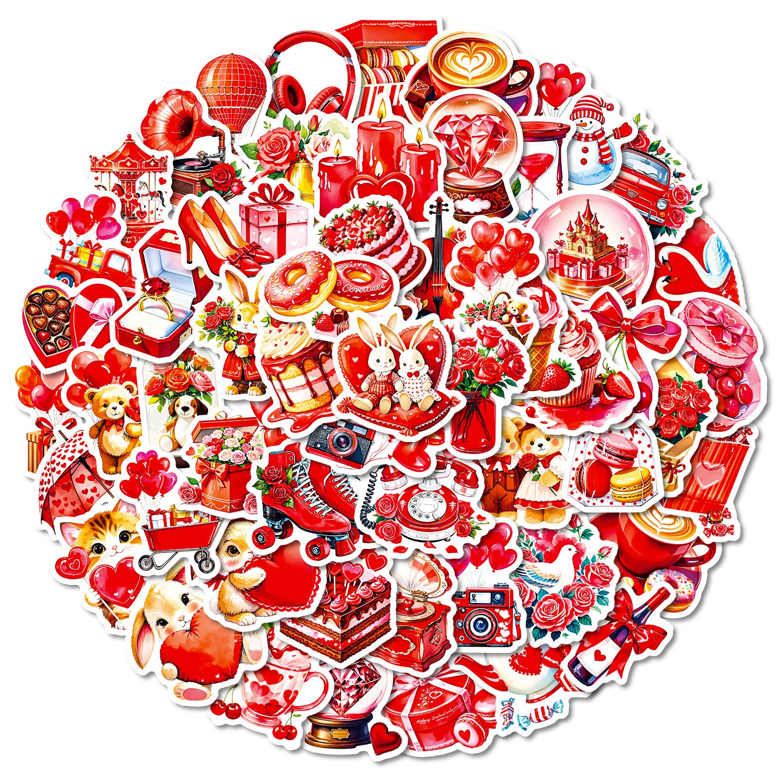 Wholesale 56pcs Red Cartoon Valentine' s Day Stickers