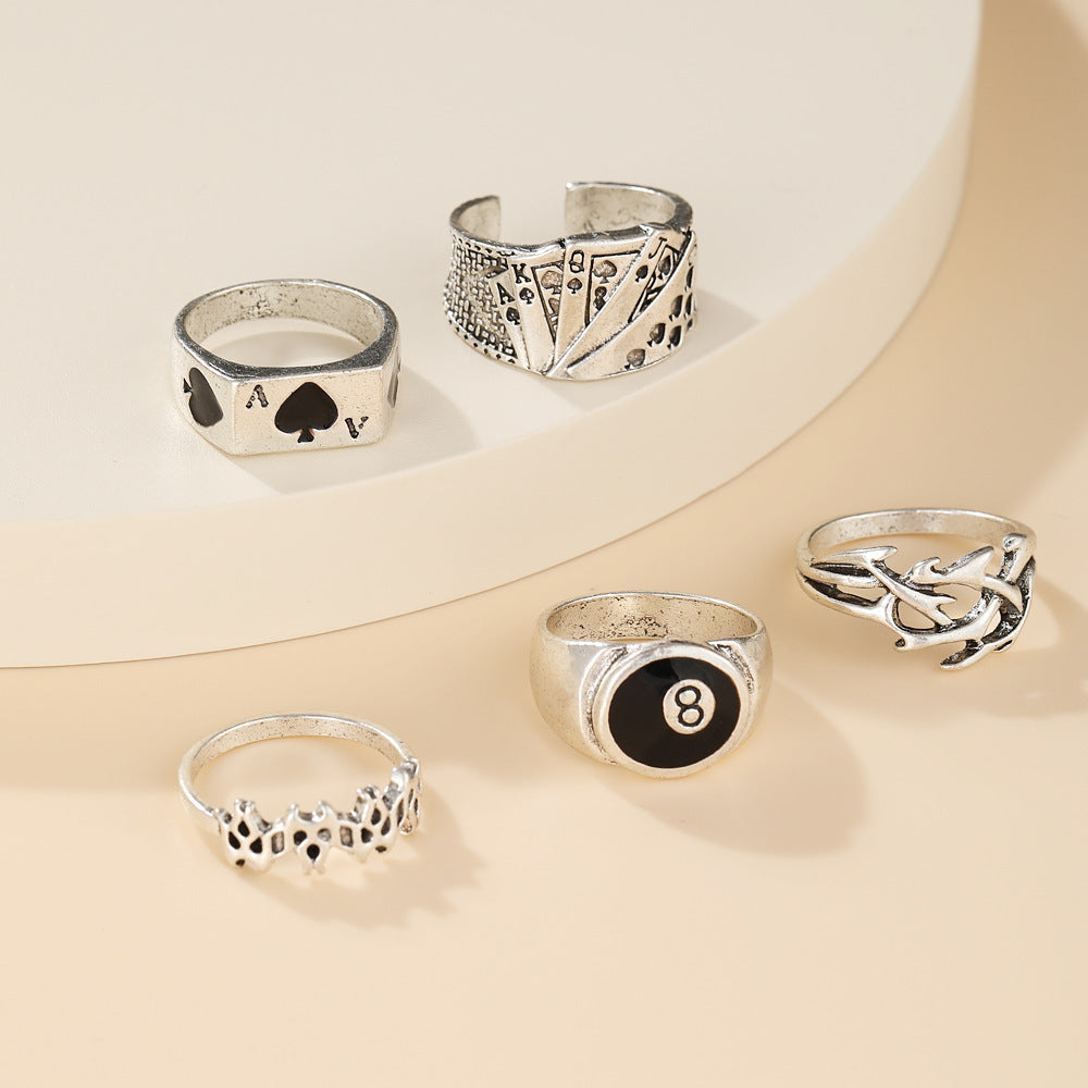 Wholesale Poker Spades A Card Ring Set 5-piece Set