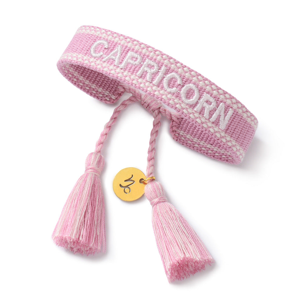 Wholesale Twelve Zodiac Signs Embroidered Letters Braided Bracelet