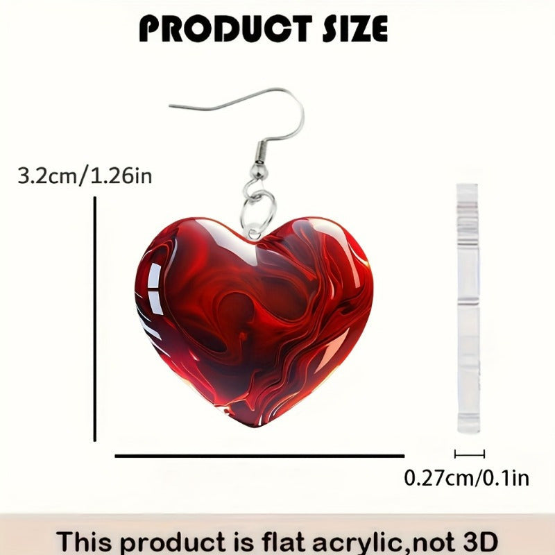 Wholesale Valentine' s Day Heart Red Rose Acrylic Earrings