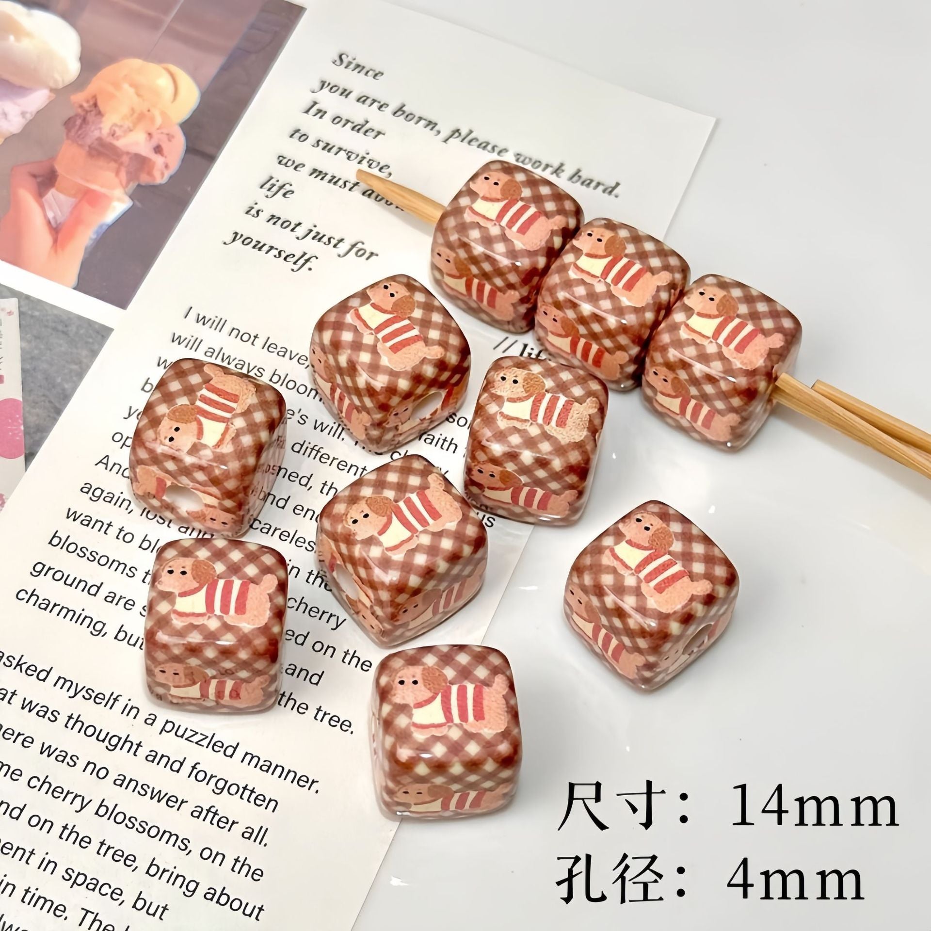 Wholesale 10pcs Acrylic Puppy Apple Square Beaded DIY Handmade Beade