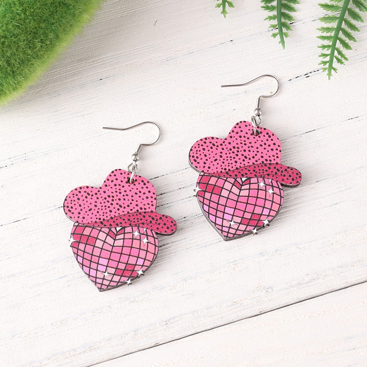 Wholesale Western style cowboy hat boots pendant wooden double-sided earrings