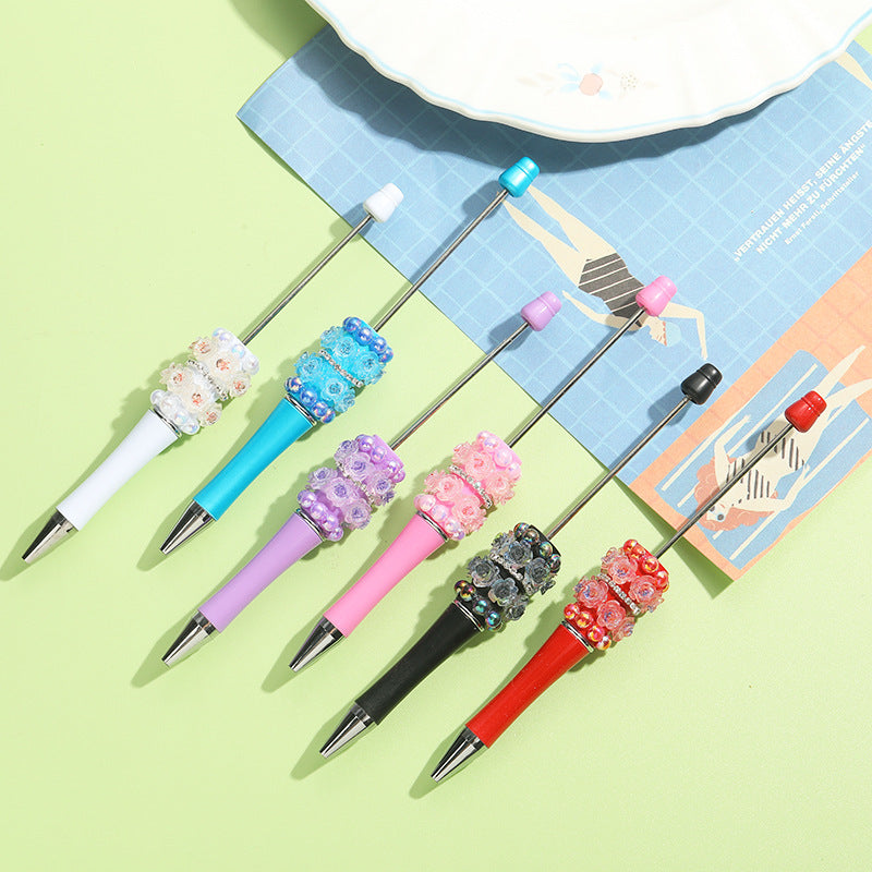 Wholesale 10pcs Beadable Pens Heavy Handmade Flower Chain DIY Replacement Core Ballpoint Pen