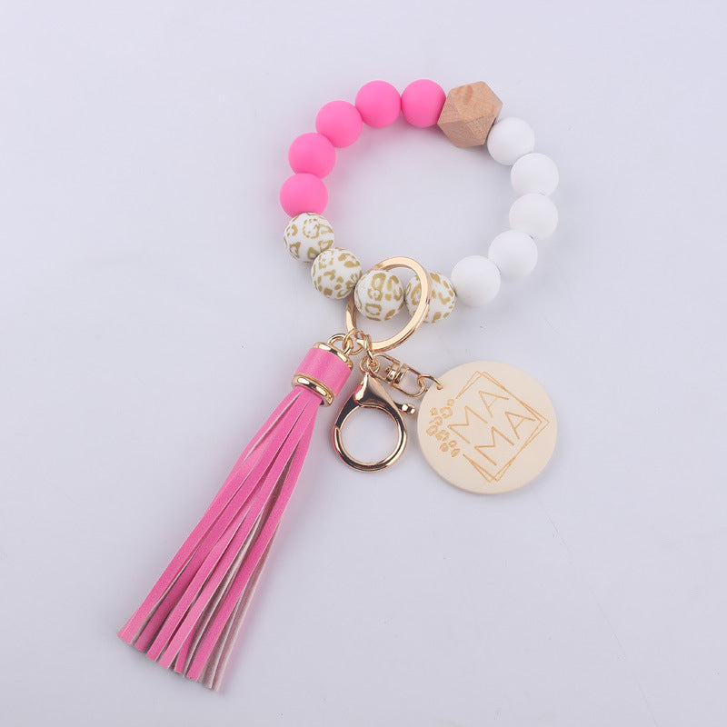 Wholesale Printed Silicone Beaded Wrist Keychains