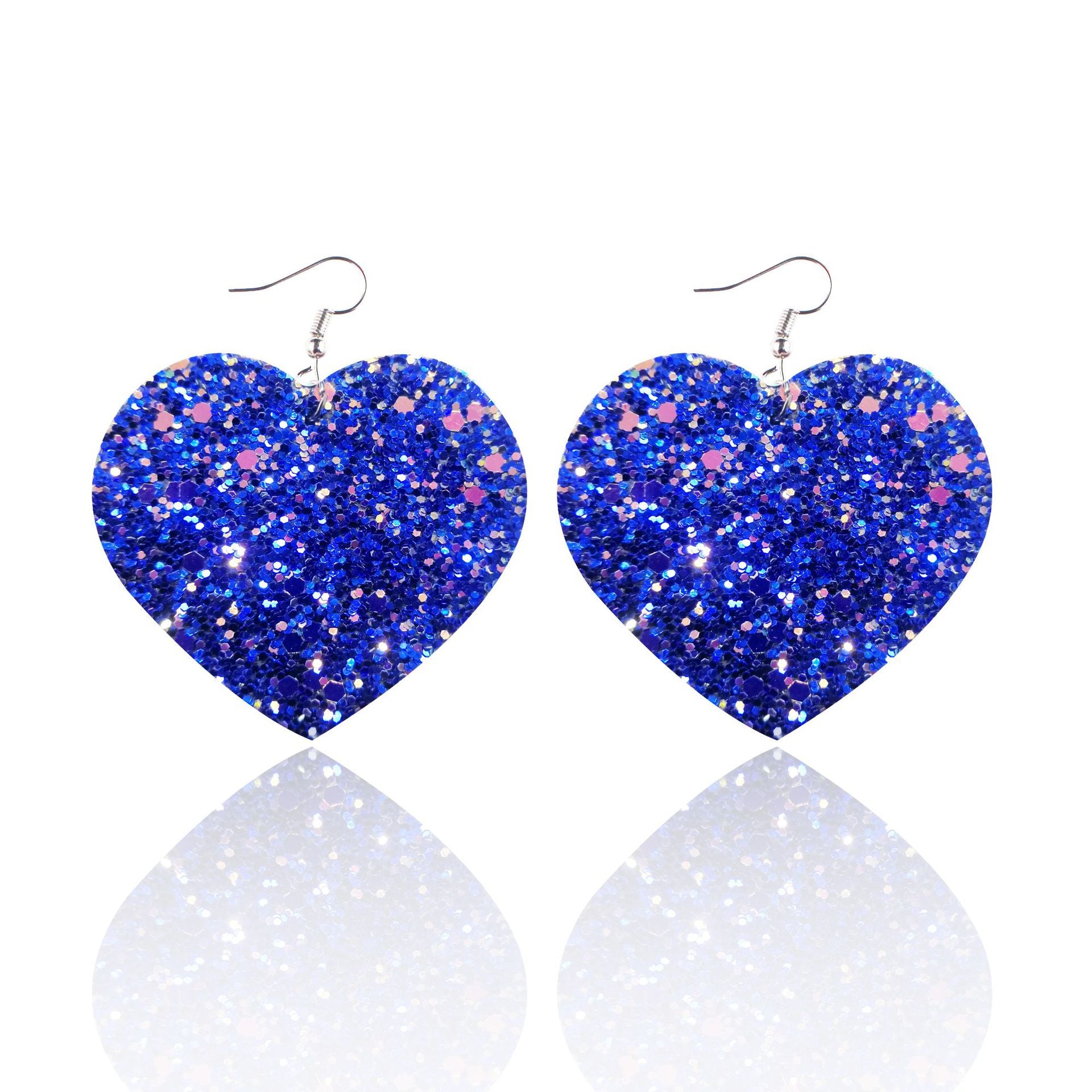 Wholesale Sequin Grain Glitter Heart Shape PU Leather Earrings
