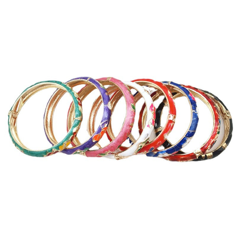 Wholesale 12pcs Cloisonne Children's and Adult's Thin and Wide Flower Bracelets