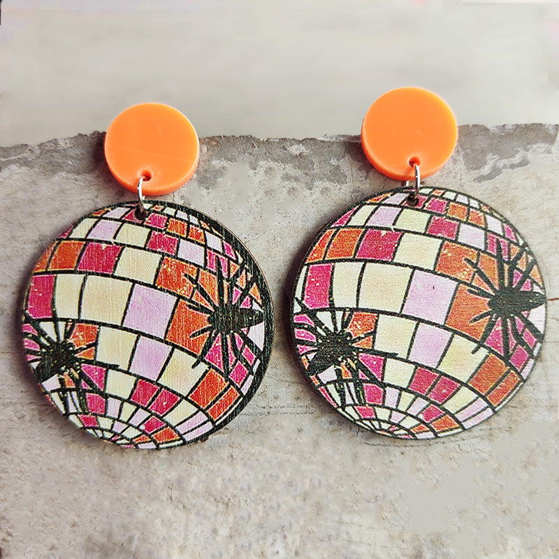 Wholesale 2 Pair/Pack Halloween Retro Style Pumpkin Ghost Spider Colorful Flower Earrings
