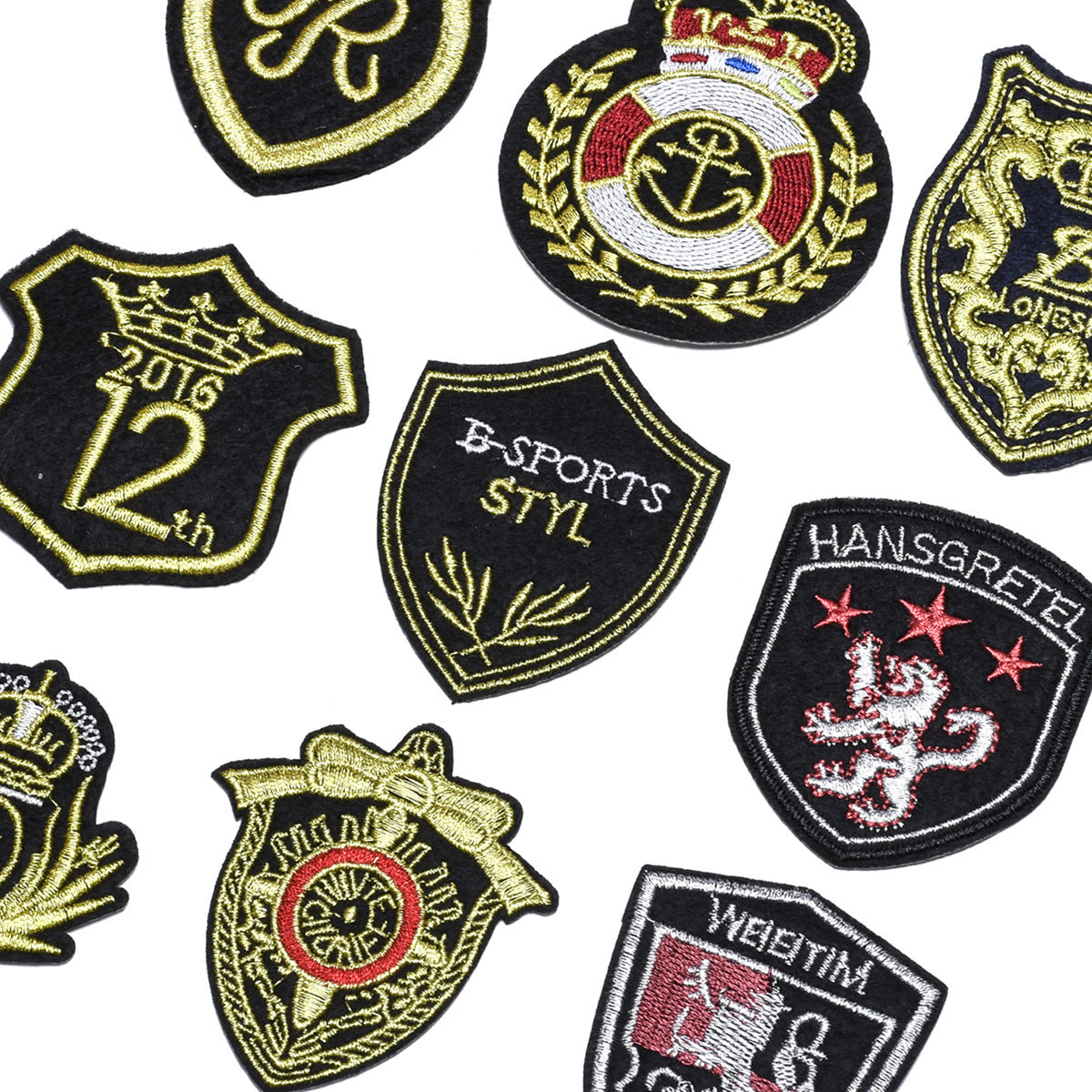 Wholesale Trendy European Embroidered Patch Set 9 Gold Thread Cloth Badges For Casual Outfit Decor