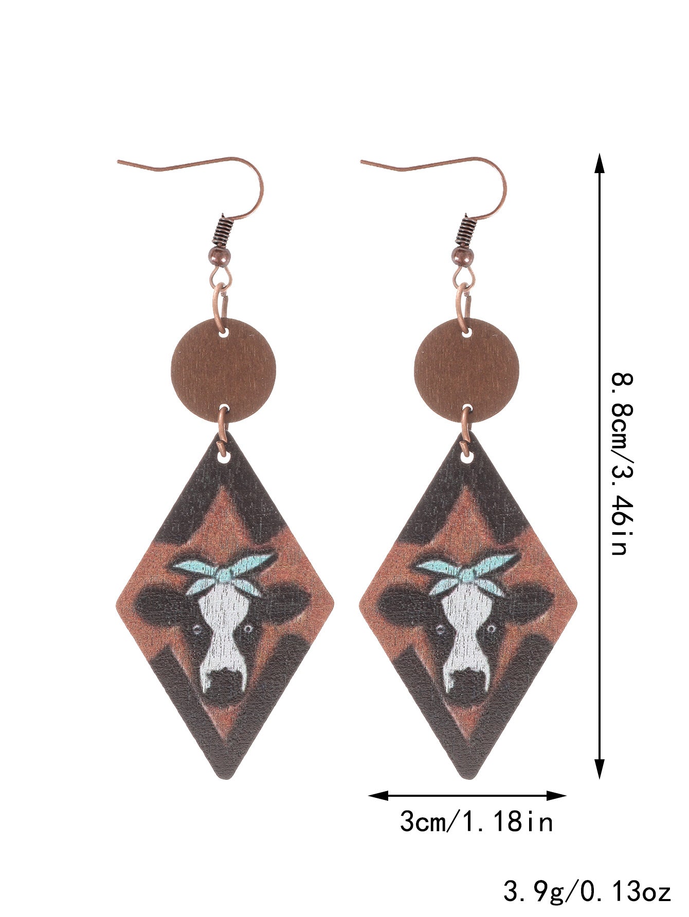 Wholesale Cross  Western Style  Cow Head Flower Pattern Wooden Earrings