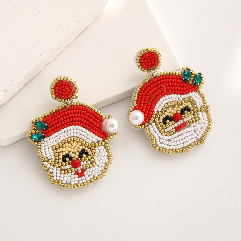 Wholesale Christmas Rice Beads Handmade Christmas Tree Old Man Snowflake Felt Earrings