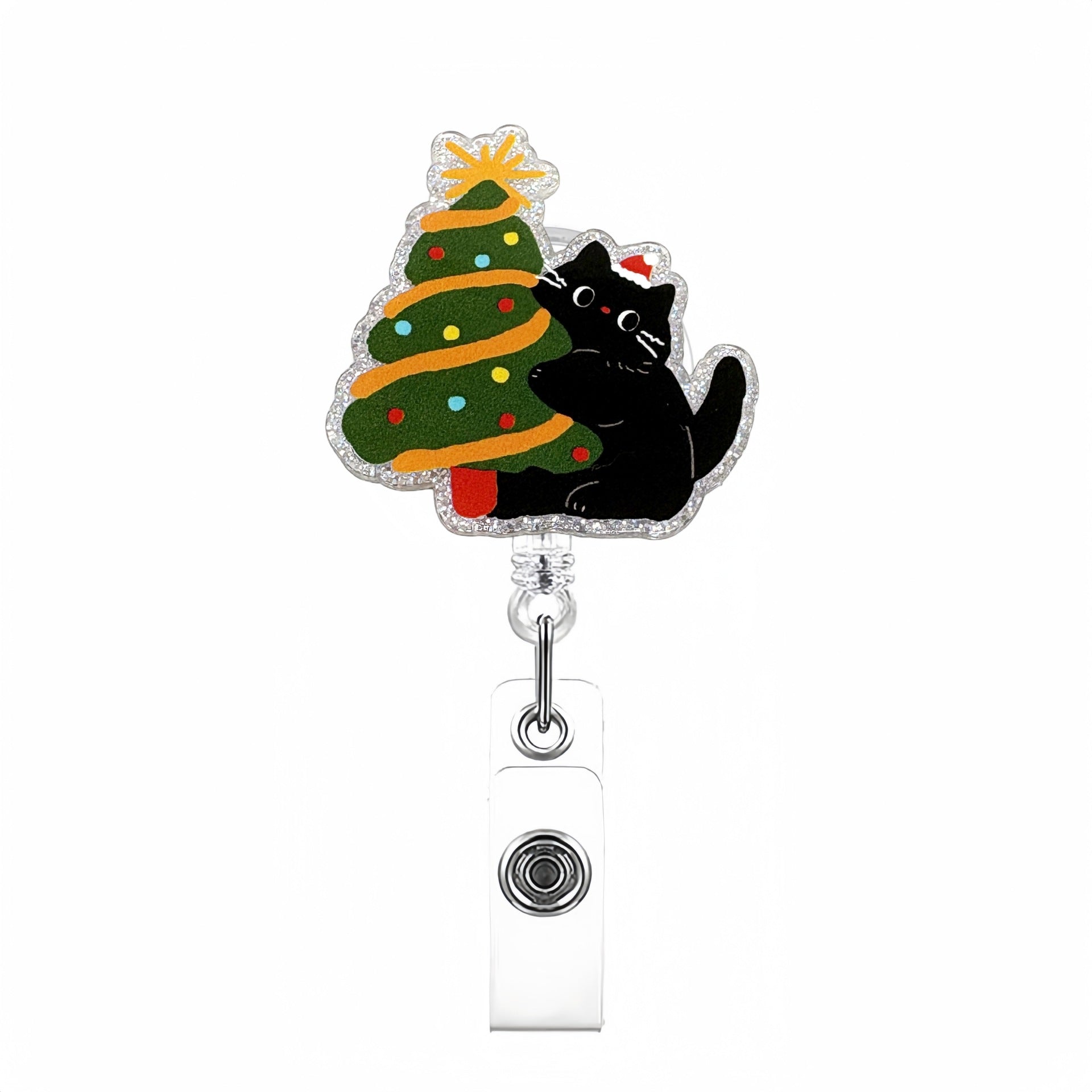 Wholesale Forest-themed Black Cat Christmas Retractable Badge Reels Keychain