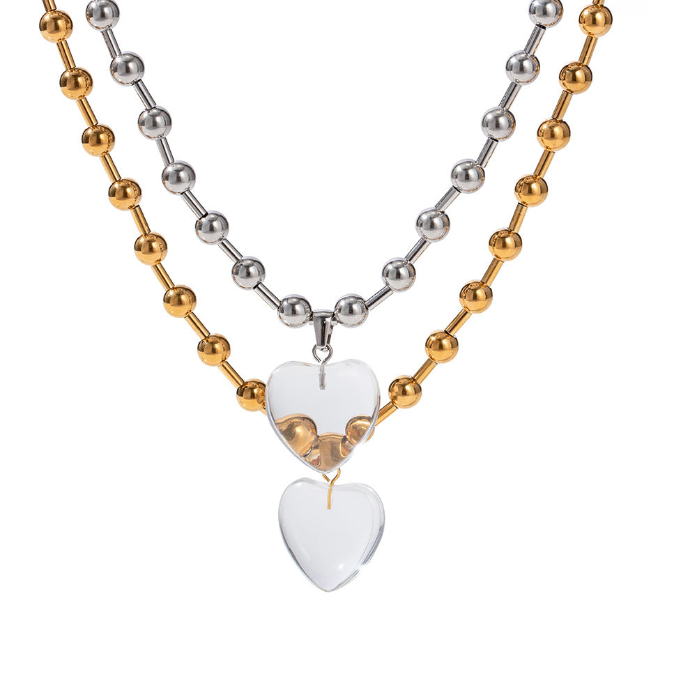 Wholesale Round Bead Heart Stainless Steel Necklaces
