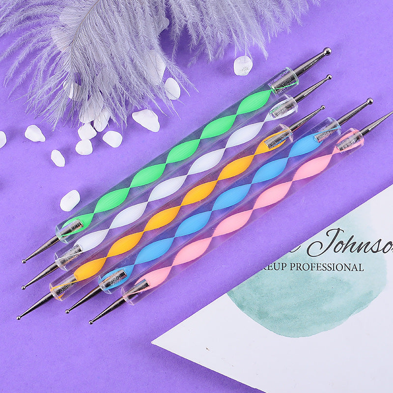 Wholesale Acrylic Drill Spiral Double-headed Manicure Dotting Pen Set 5 Pieces