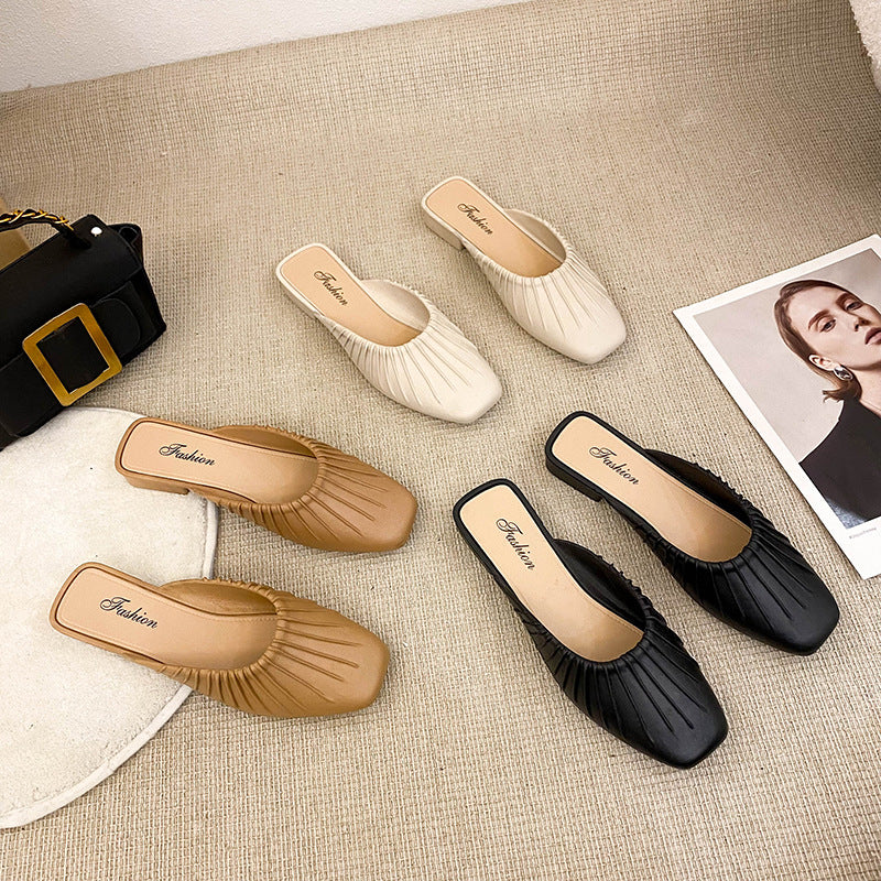 Wholesale Lazy Closed Toe No Heel Versatile Fashion Outdoor Low-heeled Slippers