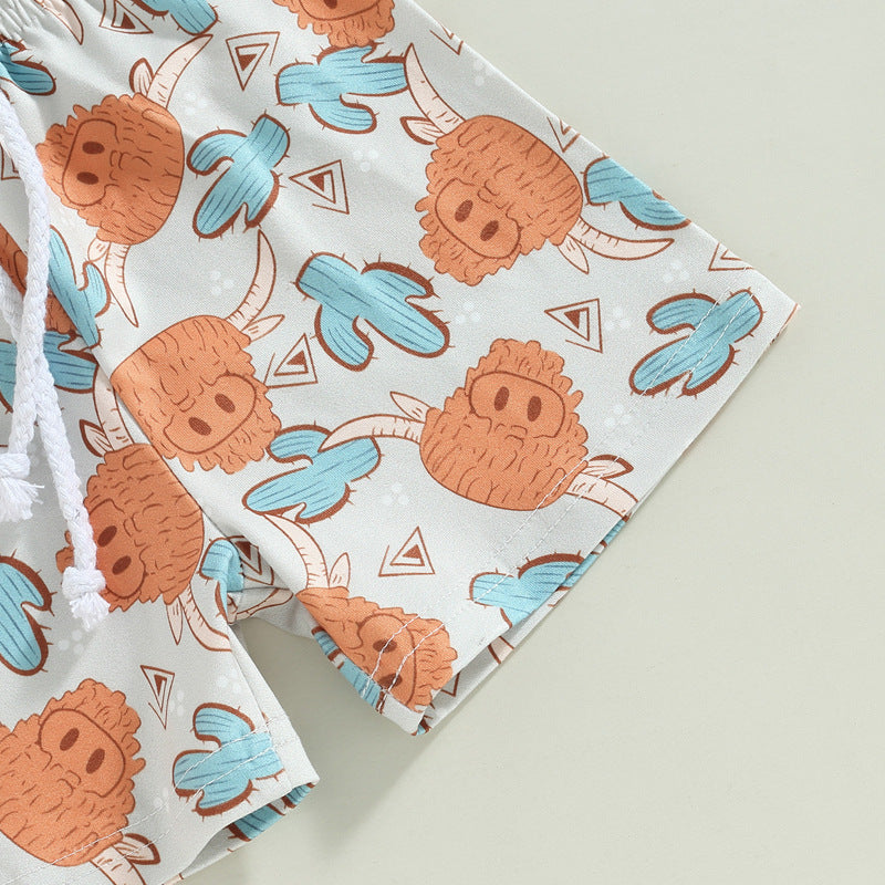 Wholesale Cotton 2023 Summer New Aztec Western Cowboy Style T-Shirt Shorts Set