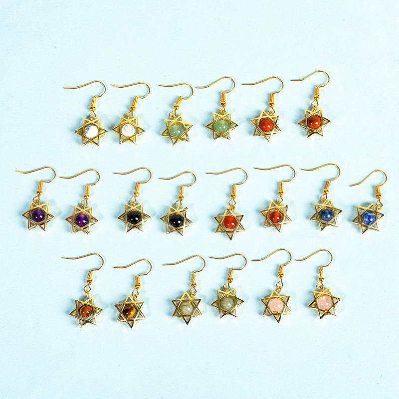 Wholesale Natural Crystal Rough Stone Cute Six-pointed Star Earrings
