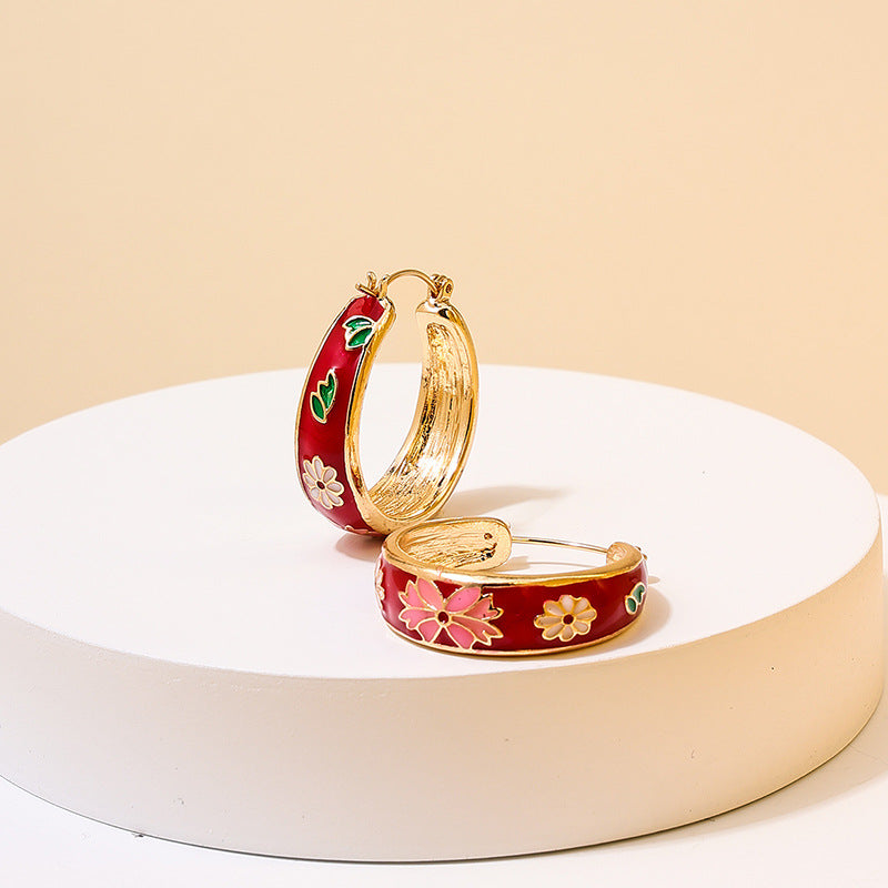 Wholesale buckle micro-inlaid color all-match design flower earrings