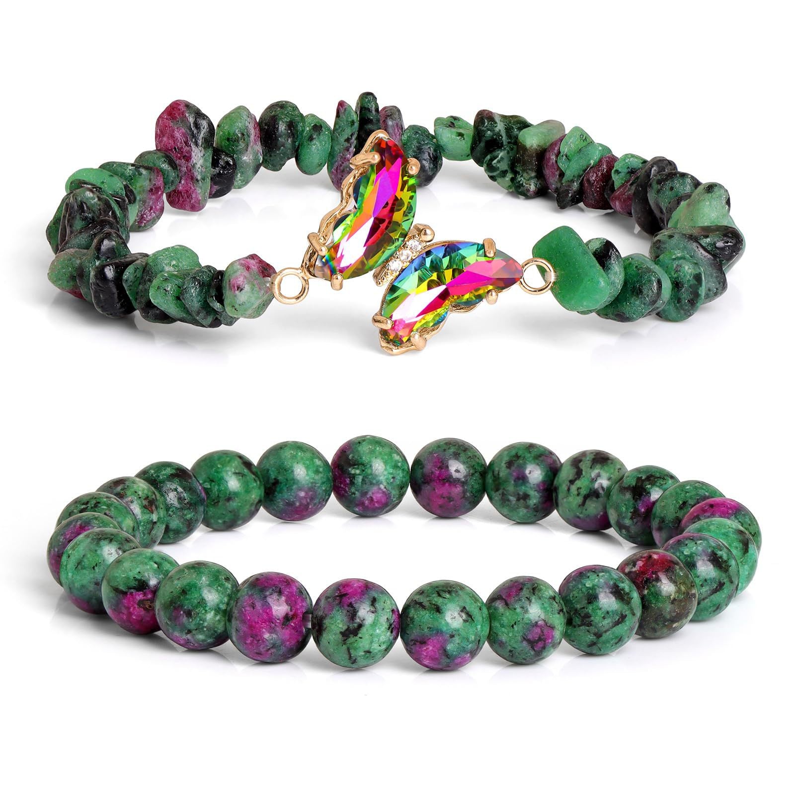 Wholesale Butterfly Double Layer Amethyst Chip Beaded Bracelet Women S Fashion Jewelry Accessory Boutique Resale Gift