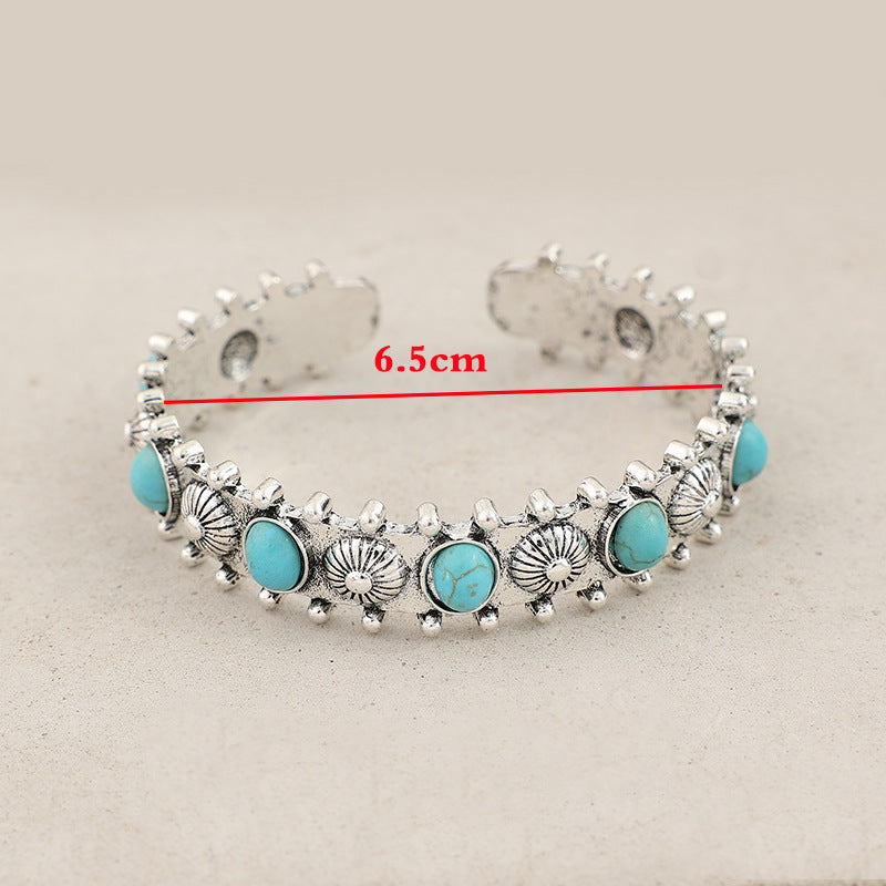 Wholesale Vintage alloy inlaid multiple turquoise Bohemian open bracelet