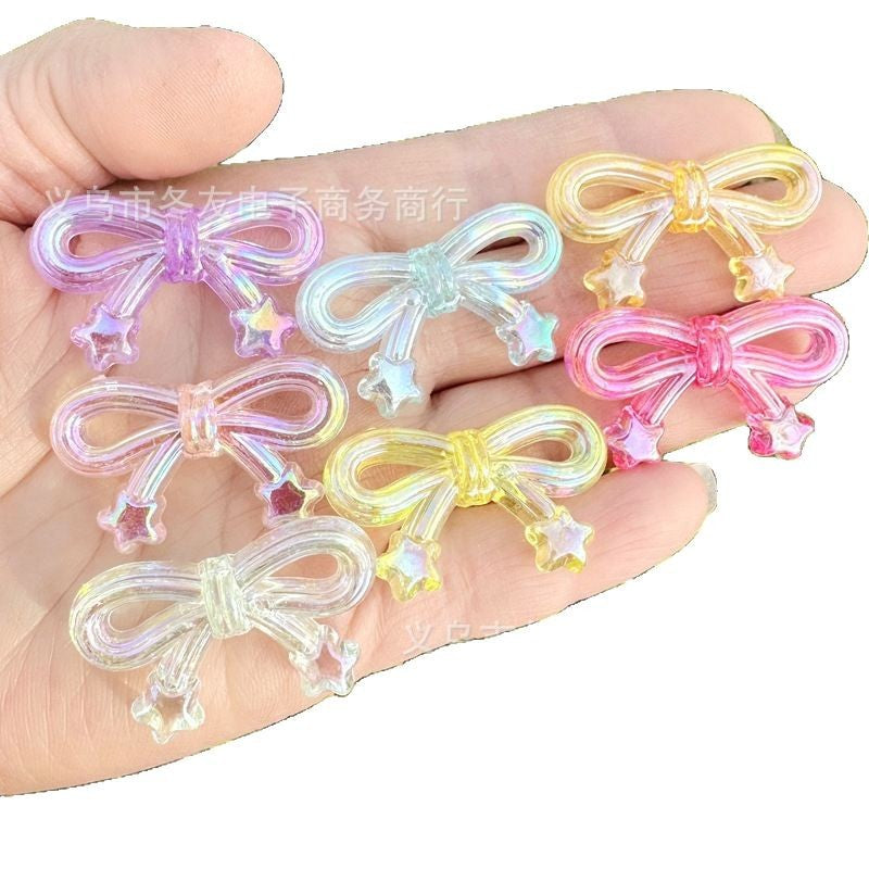 Wholesale 50pcs 34mm transparent rainbow color plated star bow acrylic beads