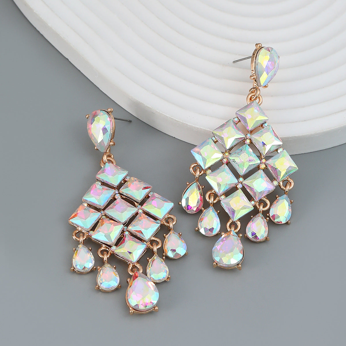 Wholesale Alloy Color Diamond Full Diamond Drop Shape Tassel Gemstone Earrings