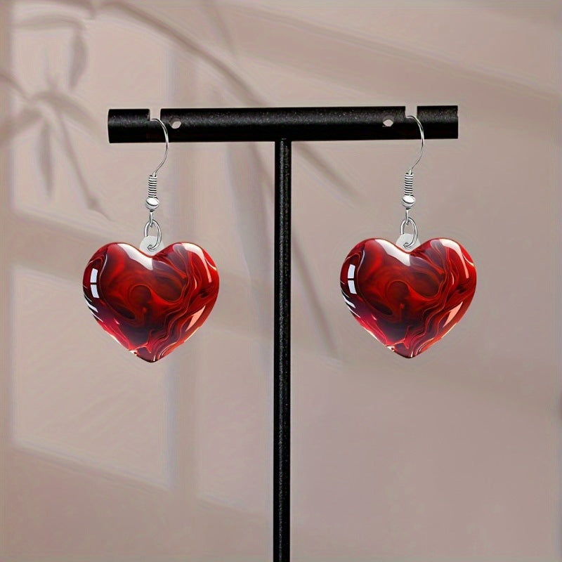 Wholesale Valentine' s Day Heart Red Rose Acrylic Earrings