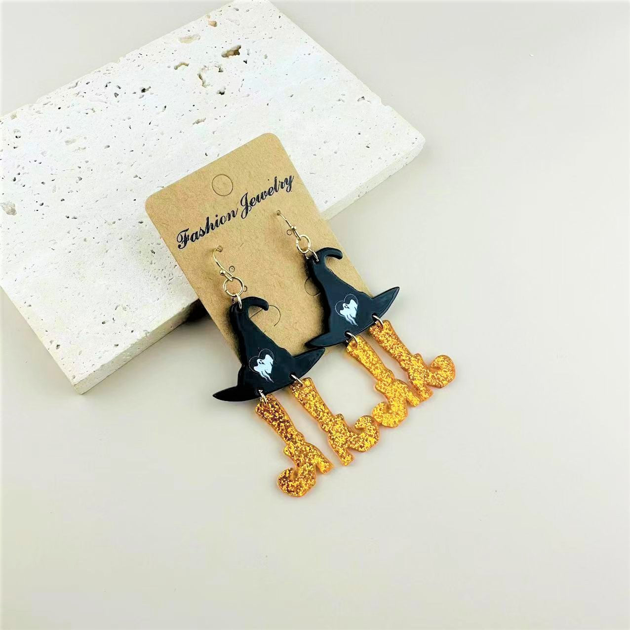 Wholesale Halloween Acrylic Wizard Hat Boots Printed Earrings
