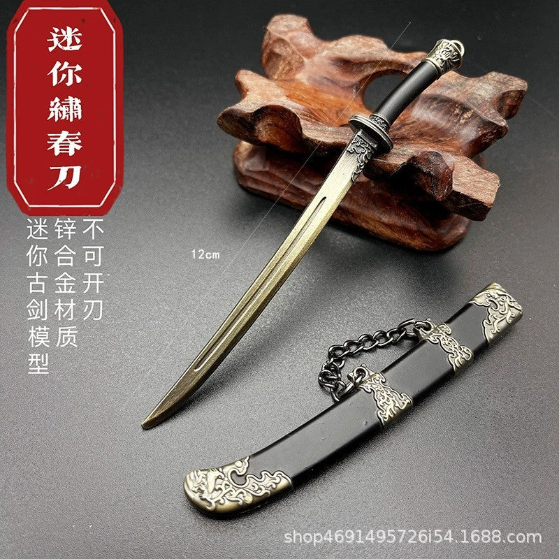 Wholesale Mini Sword Weapon Model with Sheath Embroidered Spring Knife Pendant