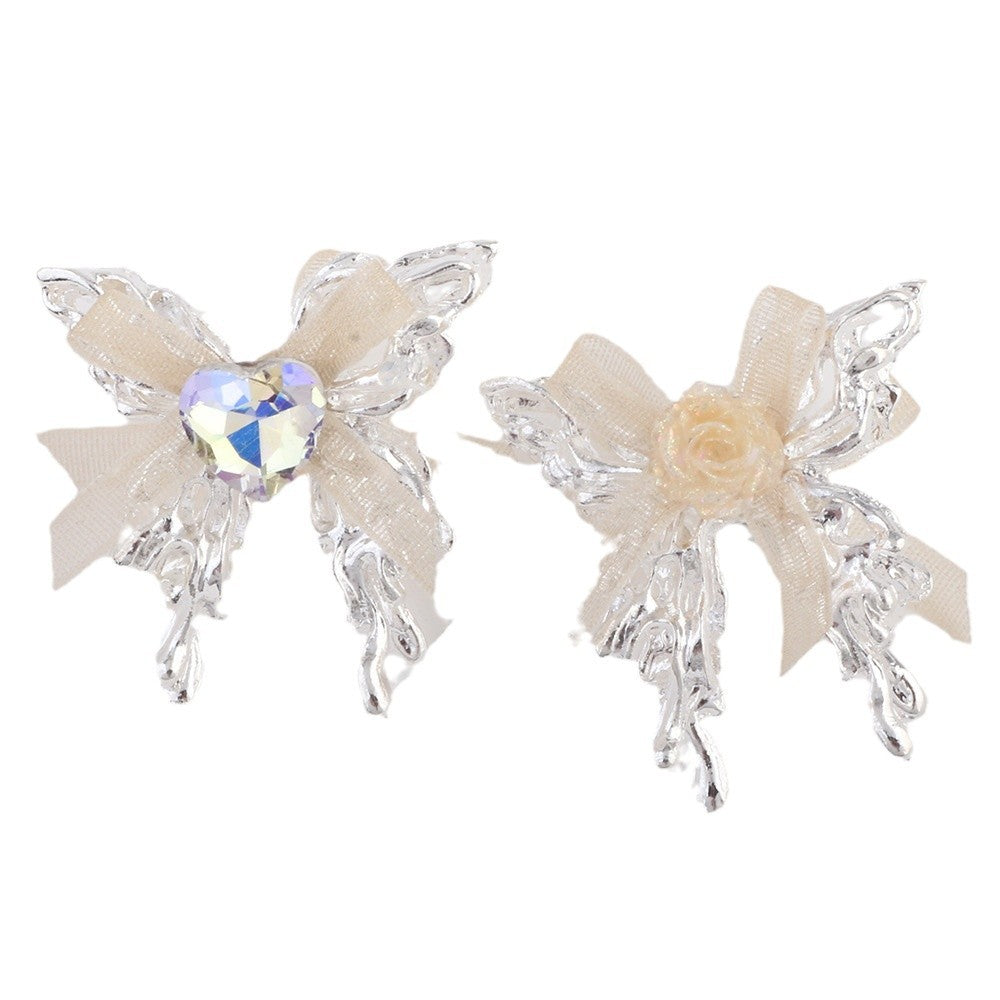 Wholesale 5pcs Alloy Lace Bow Butterfly  Straight Hole Crystal Beads