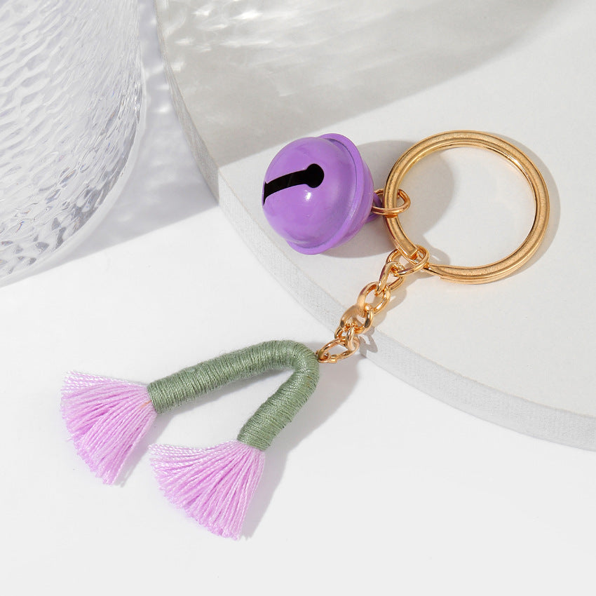 Wholesale of New Hand Woven Cotton Thread Bell Rainbow Keychain